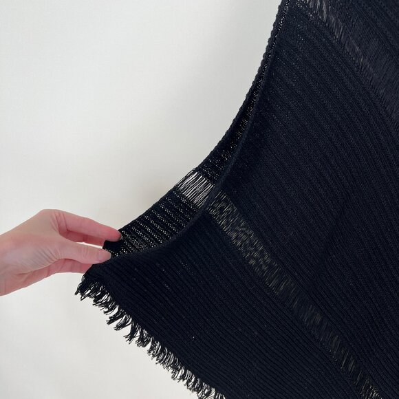 Vintage 90s Y2K French Open Knit Poncho Cape Sweater Boho Blouse Fringe Bohemian - Picture 4 of 11